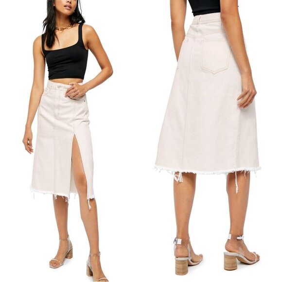 NWT Free‎ People White Mambo Denim Midi Skirt Size 27 New With Tags Jean Boho - Picture 1 of 12